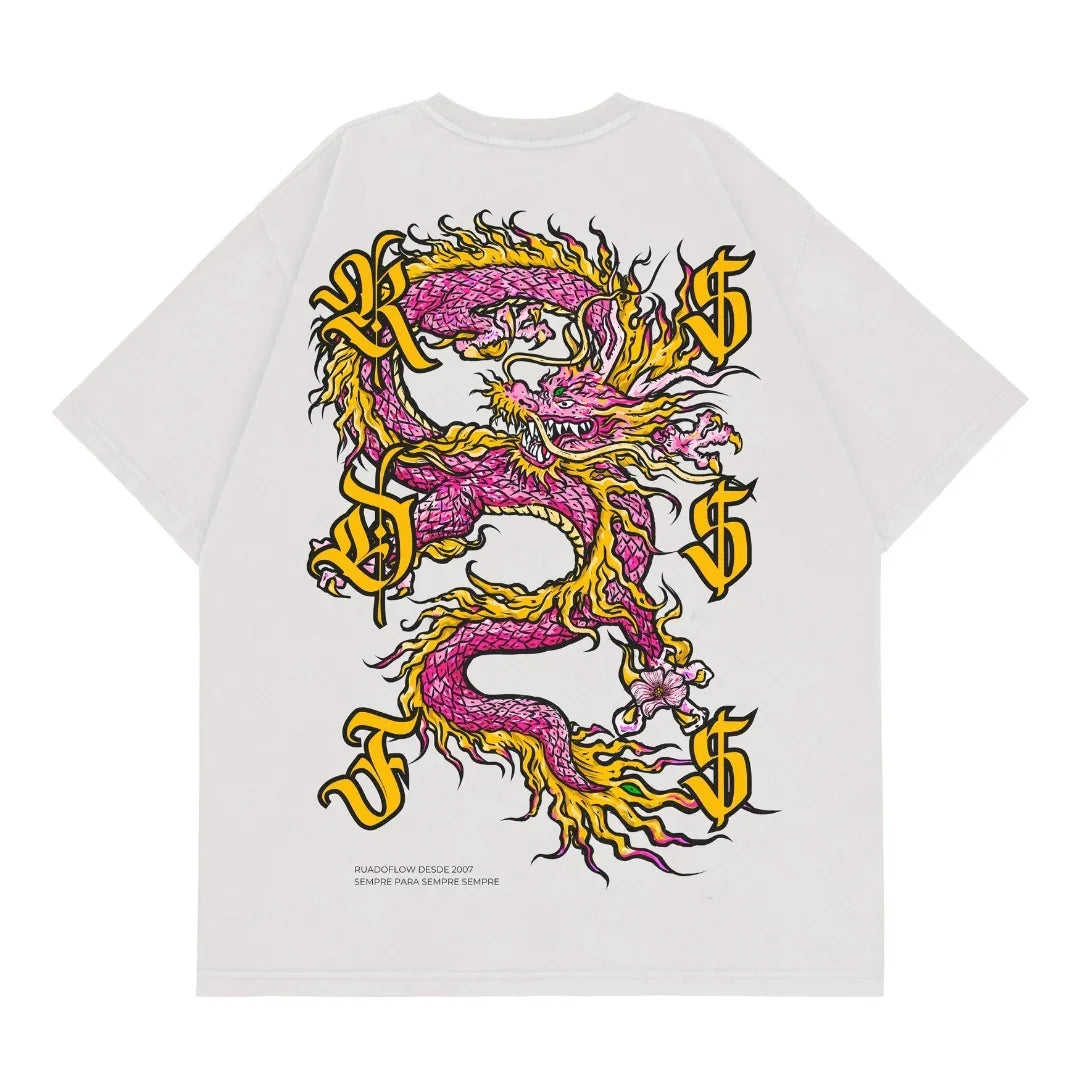 Camiseta Oversized Dragão Rosa