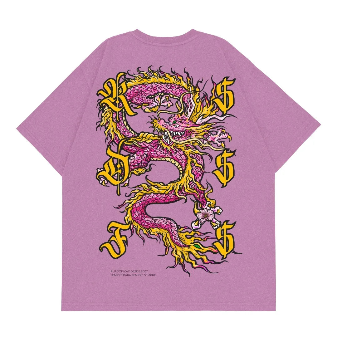 Camiseta Oversized Dragão Rosa